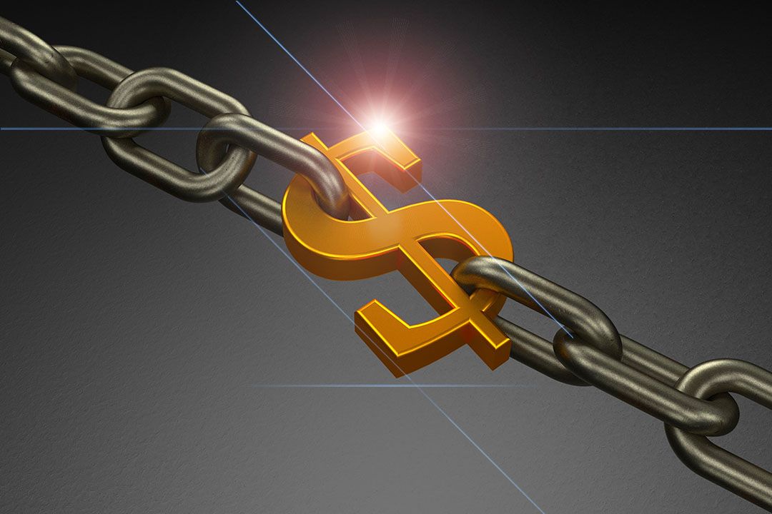 Photo of chain links held together by dollar sign for employee retention tax-credit-related IRS website links recommended by Baron Payroll